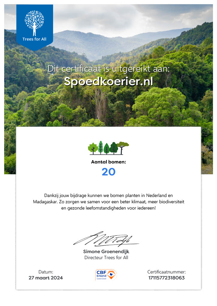 Trees for All certificaat spoedkoerier 27-03-2024
